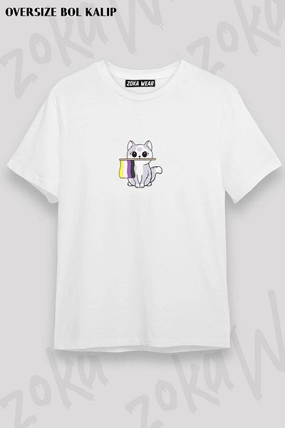 ZOKAWEAR Μπλουζάκι με στάμπα Unisex Oversize Nonbinary Pride Cat Nikury Design