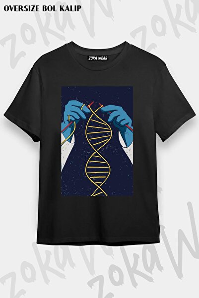 ZOKAWEAR تي شيرت مطبوع بتصميم شبكي ملفوف DNA مقاس كبير للجنسين