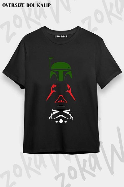 ZOKAWEAR Tricou unisex oversize cu imprimeu Starwars cu 3 piese cu design de mască