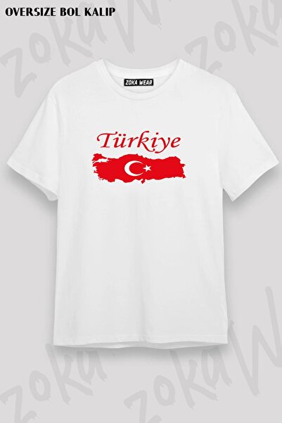 ZOKAWEAR Tricou imprimat unisex oversize cu hartă și steagul Turciei