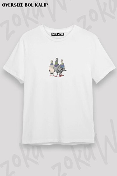 ZOKAWEAR Unisex Oversize Fit Pigeons, Păsări de porumbei, Tricou imprimat cu ...