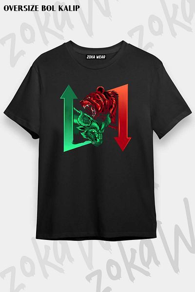 ZOKAWEAR Μπλουζάκι με στάμπα Unisex Oversize Crypto Coin Bear Bull Coin Season Design