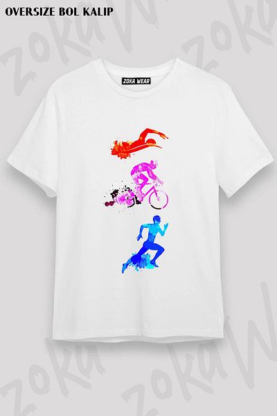 ZOKAWEAR Tricou unisex oversize cu imprimeu Triathlon v2 Design