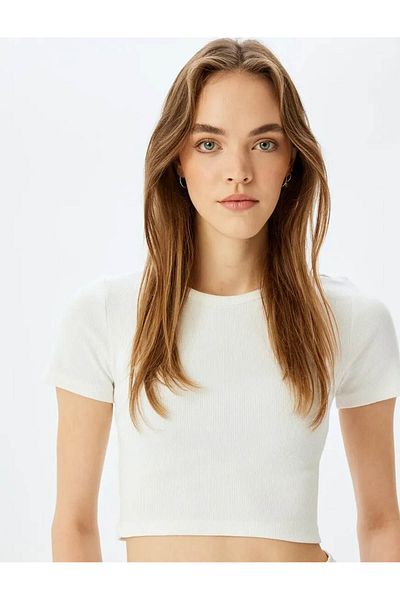 Koton Basic Short Sleeve Crew Neck Slim Fit Crop Camisole Tee