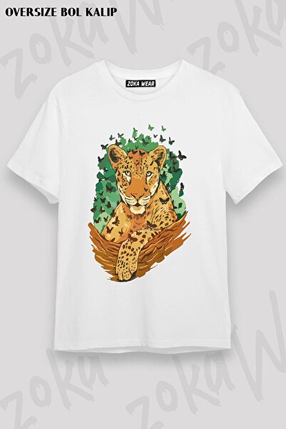 ZOKAWEAR Unisex Oversize Mold Nature Tiger Butterfly Forest Design Printed Ts...