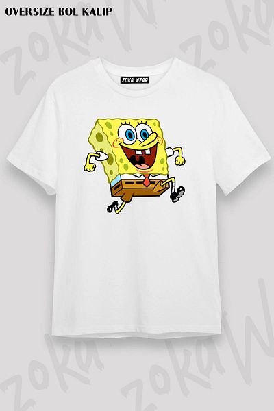 ZOKAWEAR Tricou unisex oversize cu imprimeu Spongebob Sponge Bob Design
