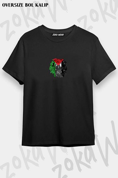 ZOKAWEAR Tricou unisex oversize cu imprimeu cu design cu steagul Leului din Palestina