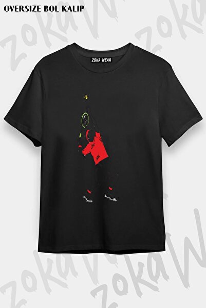 ZOKAWEAR تي شيرت مطبوع بتصميم تنس روجر فيدرر مقاس كبير للجنسين