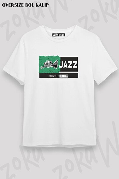 ZOKAWEAR تي شيرت مطبوع بتصميم موسيقى الجاز الساكسفون للجنسين مقاس كبير