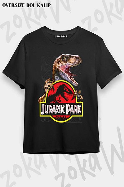 ZOKAWEAR Tricou unisex oversize cu imprimeu Jurassic Park Tropical Dark Design