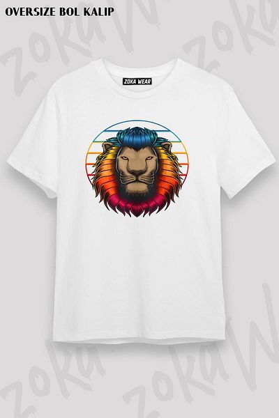 ZOKAWEAR Μπλουζάκι με στάμπα Unisex Oversize Πολύχρωμο Σχέδιο Λιονταριού