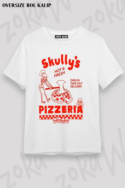 ZOKAWEAR Μπλουζάκι με στάμπα Unisex Oversize Skully's Pizzeria Design