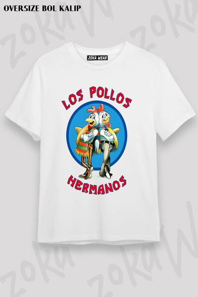 ZOKAWEAR Unisex Oversize Kalıp Los Pollos Hermanos Tasarım Baskılı Tshirt