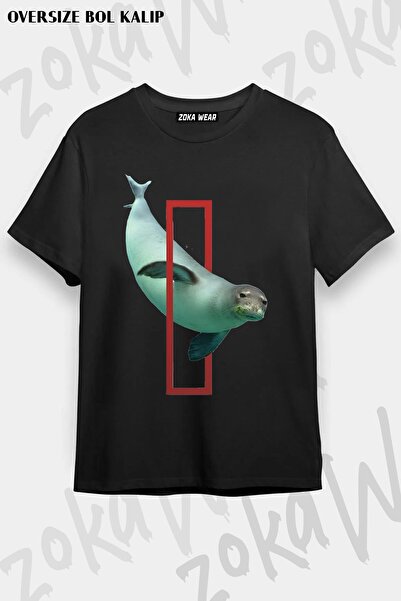 ZOKAWEAR Unisex Oversize Kalıp Nat Geo Akdeniz Fok Tasarım Baskılı Tshirt