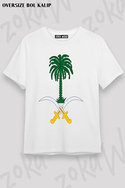 ZOKAWEAR تيشيرت مطبوع بتصميم شعار المملكة العربية السعودية مقاس كبير للجنسين