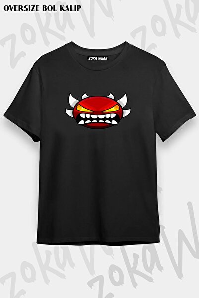 ZOKAWEAR Unisex Oversize Kalıp Geometry dash Extreme demon Tasarım Baskılı Ts...