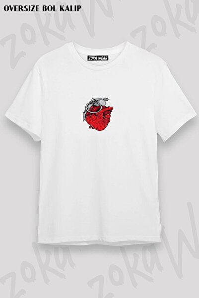 ZOKAWEAR Μπλουζάκι με στάμπα Unisex Oversize με σχέδιο καρδιάς βόμβας