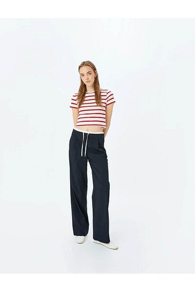 Koton Basic Striped Crew Neck Short Sleeve Camisole Slim Fit Women's T-Shirt
