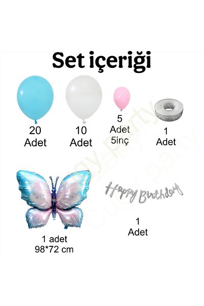 CUGY Blue Butterfly Detailed Mini Birthday Party Celebration Set