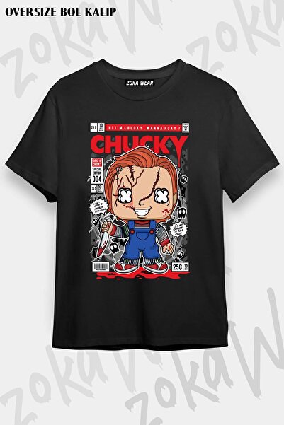 ZOKAWEAR Tricou unisex oversize cu imprimeu Chucky cu design special