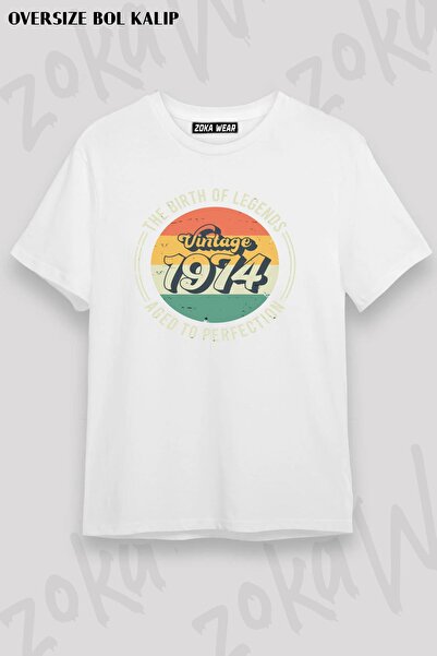 ZOKAWEAR Tricou unisex oversize cu imprimeu Vintage 1974, pentru 50 de ani de...