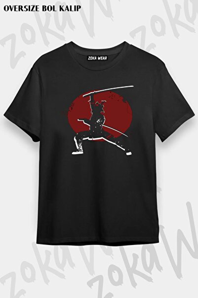 ZOKAWEAR Unisex Oversize kroj Mold Samurai Red Sun Design Štampano majica