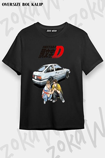 ZOKAWEAR Unisex Oversize Kalıp Initial D Takumi And Itsuki Tasarım Baskılı Ts...