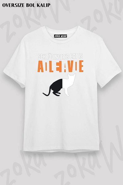 ZOKAWEAR Tricou oversize unisex cu imprimeu Pisica lui Schrödinger Dead Alive