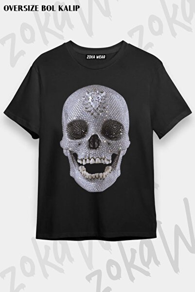ZOKAWEAR Unisex supradimensionat Mold Diamond Look Design cu craniu cu imprim...
