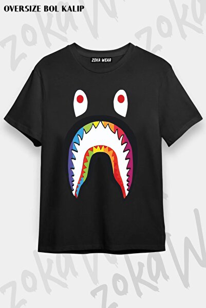 ZOKAWEAR Μπλουζάκι με στάμπα Unisex Oversize Bape Shark Colorfull Design