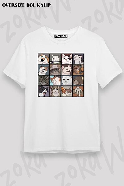 ZOKAWEAR Tricou imprimat unisex oversize Cat Memes Collage Design