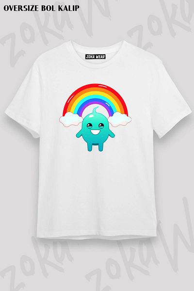 ZOKAWEAR Μπλουζάκι με στάμπα Unisex Oversize Happy Rainbow Smiling Design