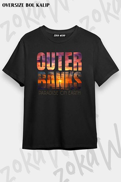 ZOKAWEAR Tricou unisex oversize cu imprimeu „Outer Banks Paradise”.