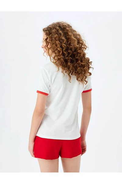 Koton Cherry Printed Ecru Women's T-Shirt 5Sal10092Ik