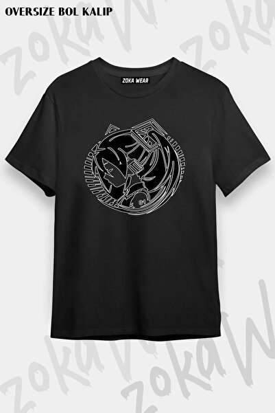 ZOKAWEAR Tricou cu imprimeu unisex oversize Hatsune Miku (NEGRU).
