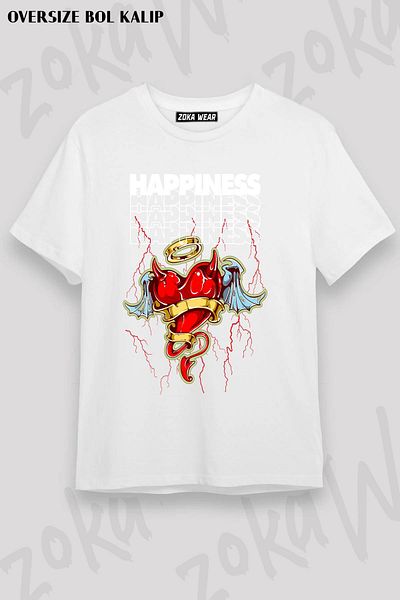 ZOKAWEAR Μπλουζάκι με στάμπα Unisex Oversize Happiness Special Design