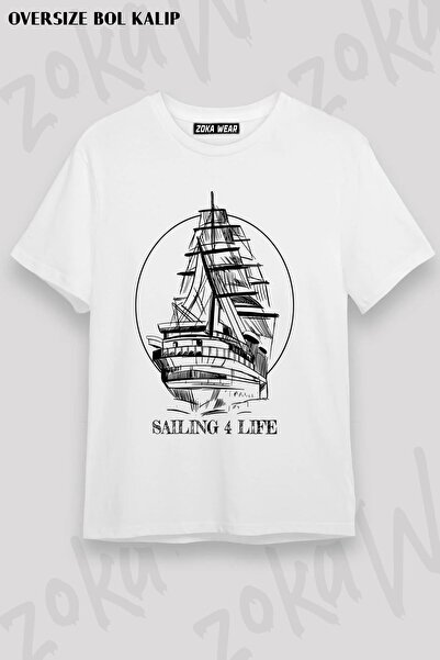 ZOKAWEAR Unisex Oversize Mold Ship Marine Sailor Design Printed Tshirt