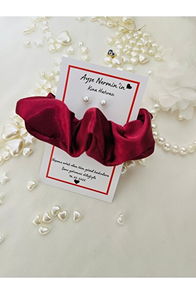 VELSIA Kişiye Özel Kartlı Saten Toka&İnci Küpe Seti (25 Adet)
