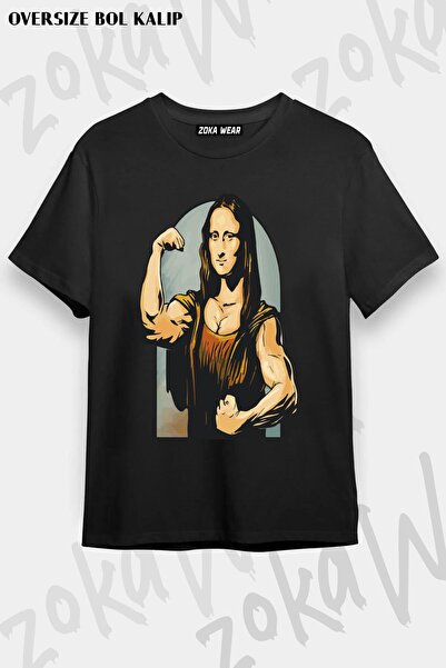 ZOKAWEAR Unisex Oversize Die Mona Lisa Sport Gym Design Printed Tshirt