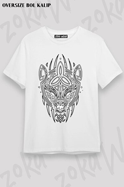 ZOKAWEAR Tricou imprimat unisex oversize cu design tribal viking urs