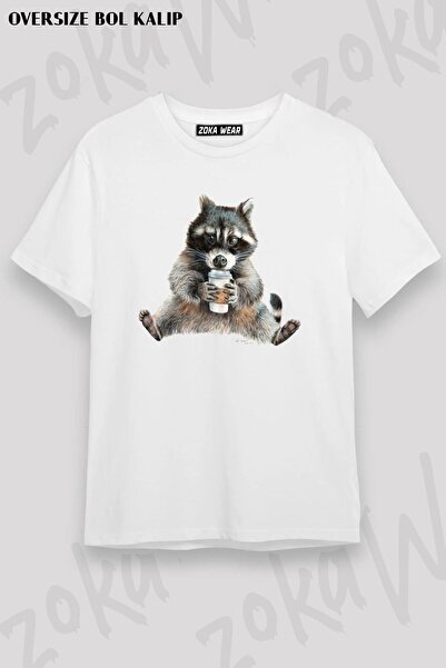 ZOKAWEAR Унисекс тениска с овърсайз шарка и щампа с дизайн на миеща мечка