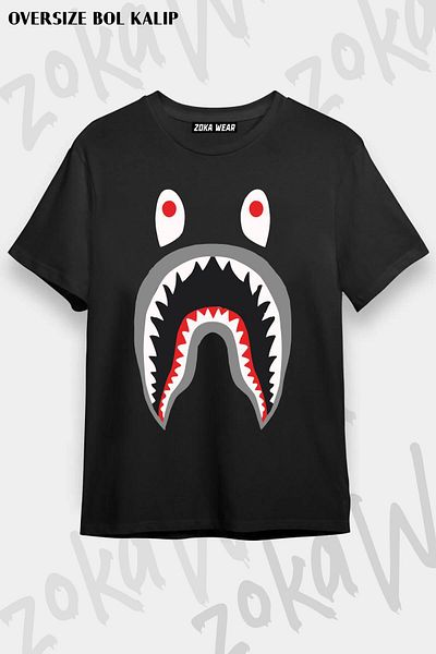 ZOKAWEAR Tricou unisex oversize cu imprimeu Shark gri Design