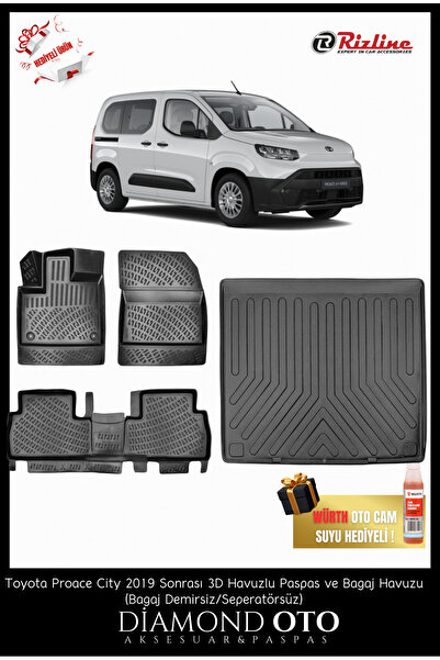 Rizline Toyota Proace City 3d Havuzlu Paspas ve Bagaj Havuzu (Bagaj Demirsiz/...