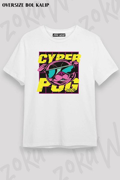 ZOKAWEAR Μπλουζάκι με στάμπα Unisex Oversize Cyber ​​Pug Design