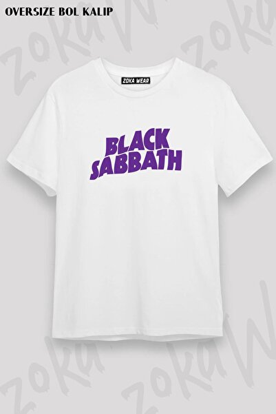ZOKAWEAR Unisex Oversize Mold Black Sabbath λογότυπο μωβ Σχέδιο εμπριμέ μπλου...