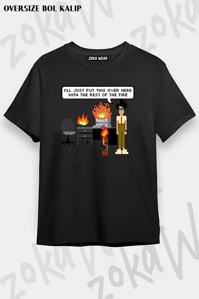 ZOKAWEAR I.T. Tricou oversize unisex cu imprimeu Crowd Fire 8 biți