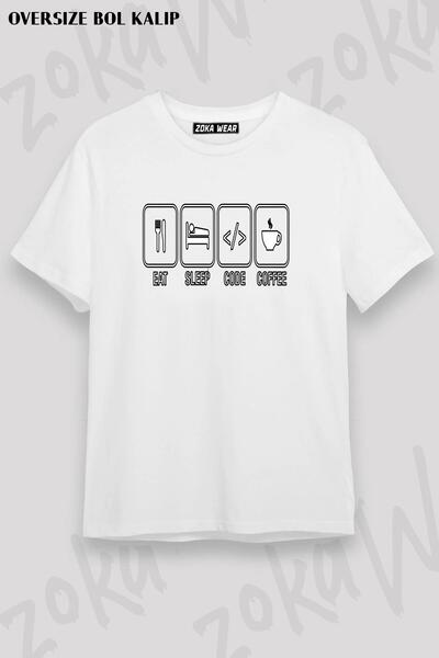 ZOKAWEAR تي شيرت مطبوع بتصميم كمبيوتر كبير الحجم للجنسين