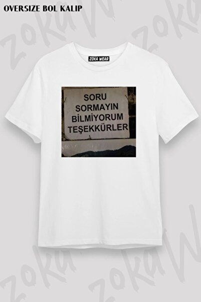 ZOKAWEAR Unisex Oversize kroj Dizajn sa uzorkom "Ne postavljaj pitanja" Štamp...