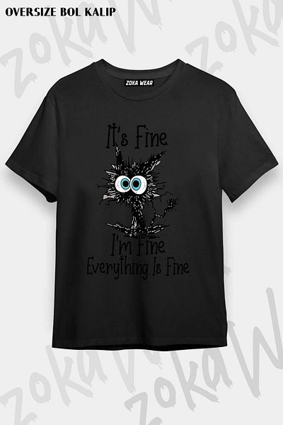 ZOKAWEAR Tricou oversize unisex cu imprimeu „It's Fine”.
