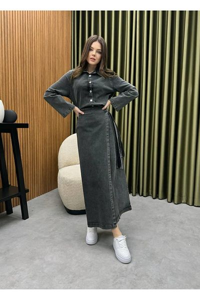 Cardella Premium Quality Denim Shirt and Skirt Set - Lacing Detail